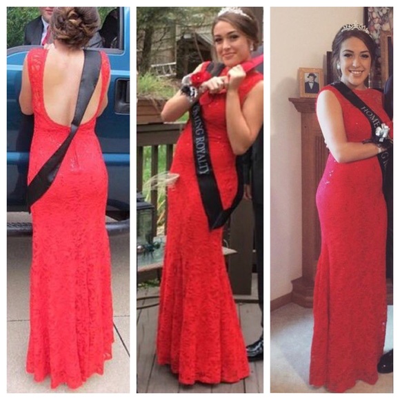 Red open-back long formal dress