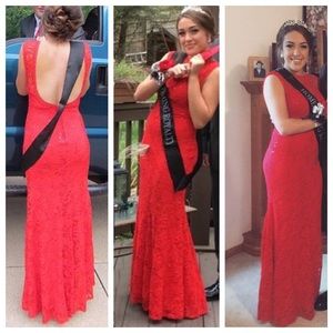 Red open-back long formal dress