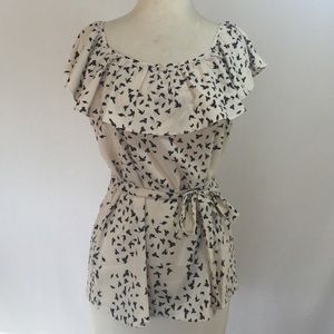 Forever 21 Blouse with Ruffles and Sparrow Print
