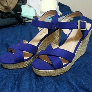 Blue suede wedges