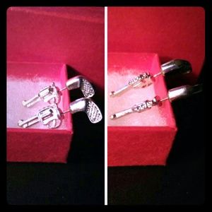 Silver pistol revolver earrings