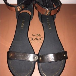 Flat Gold and Black Sandals