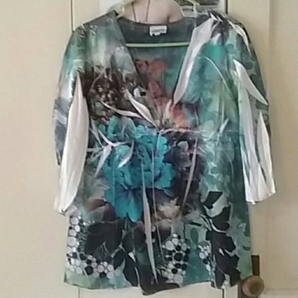 Blouse (blue, turquoise, black and white) - Picture 1 of 1