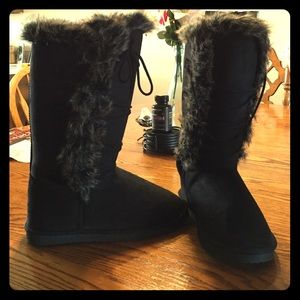 New Black Faux Fur Boots