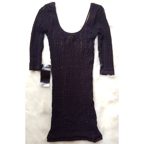 🎀BeBe Crochet Stitch Lined Dress Tubular Blk/Nude - Picture 3 of 4