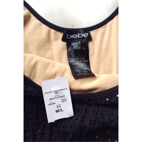🎀BeBe Crochet Stitch Lined Dress Tubular Blk/Nude - Picture 4 of 4