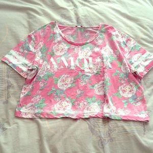 Floral cropped amour baseball tee