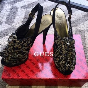 GUESS peep toe sling backs heels
