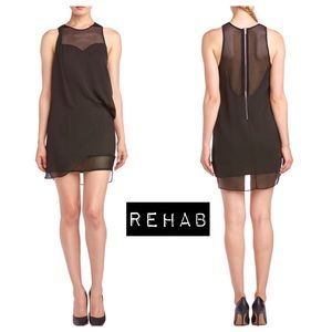 REHAB Black Drape Sweetheart Mesh Dress SMALL Open Back Grunge Punk Goth Mini