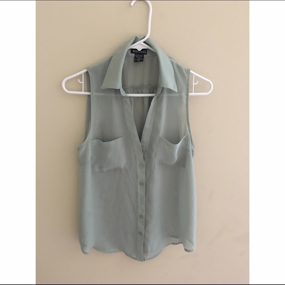 Mint colored sheer button up top