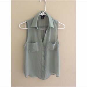 Mint colored sheer button up top