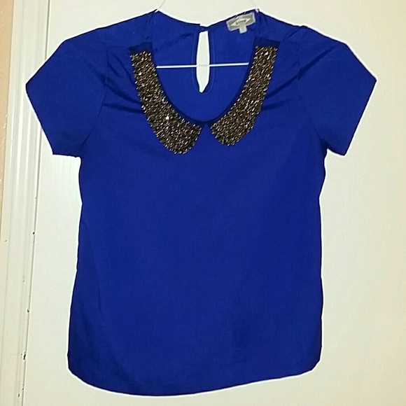 Gorgeous royal blue beaded collar shirt
