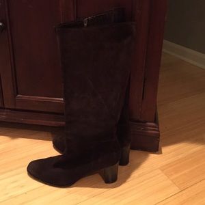 Brown tall wide calf suede boots size 10.