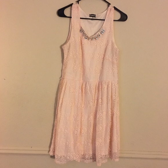 Pink lace and rhinestone dress