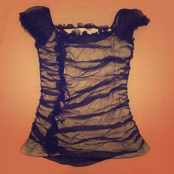 Boston Proper Beige/Sheer Black Blouse - Small