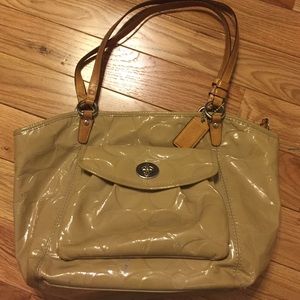 Tan paten leather authentic Coach tote