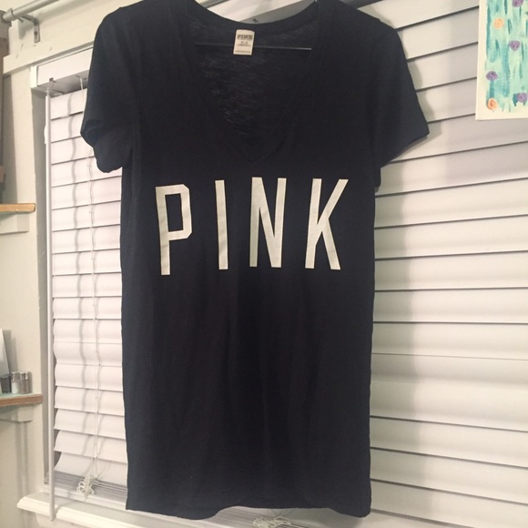 Black, Victoria's Secret, PINK v-neck tee.