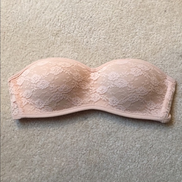 nude / beige strapless lace VS PINK bra