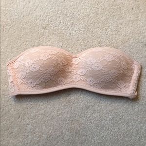 nude / beige strapless lace VS PINK bra