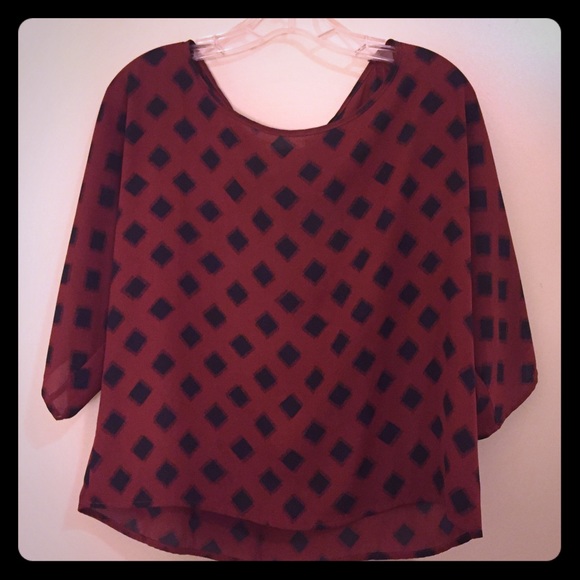 Patterned blouse - Dark terra cotta & black