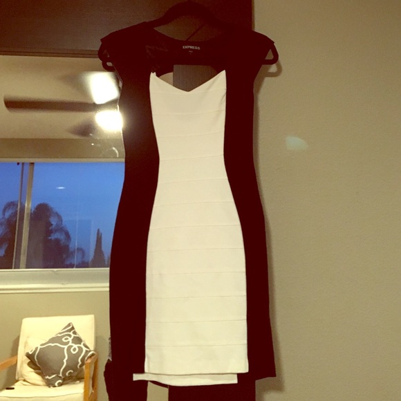 Express Black and white fitted panel dress