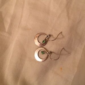 Silvery Nickel-Free Earrings w/ Green Gemstones
