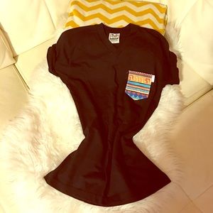 Black V Neck Pocket Tshirt