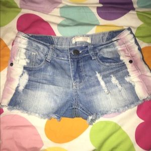 Multicolor ripped jean shorts (purple and pink)