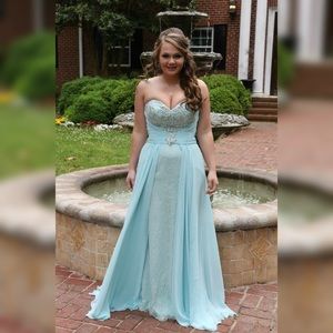 Light blue prom dress.