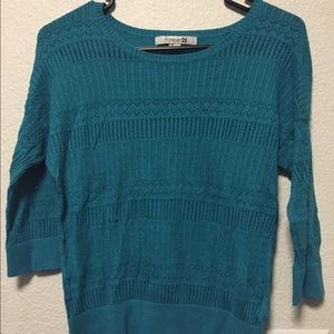 Forever 21 Cropped Teal Eyelet Sweater