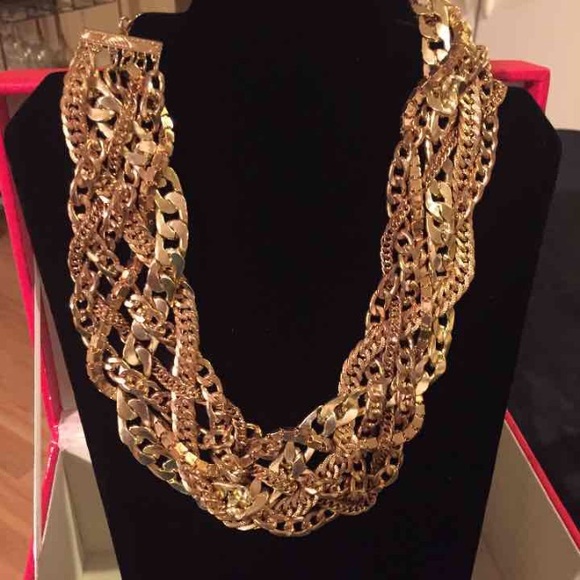 Gold Multi Chain necklace with earring