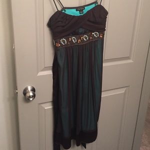 Green beaded dress with brown overlay