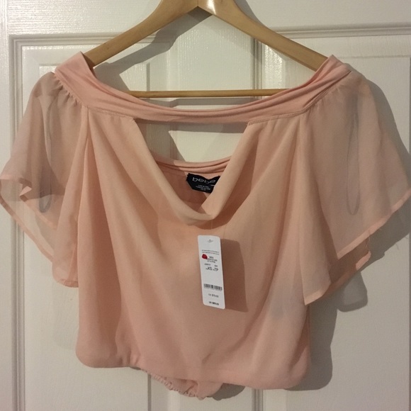 Bebe off-shoulder flutter sleeve crop top. - Picture 1 of 4