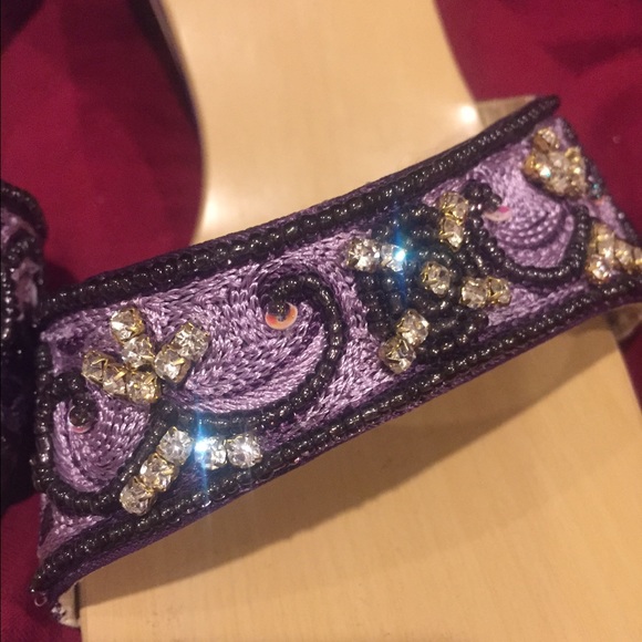 Purple sandals or slides with wooden soles - Picture 3 of 4