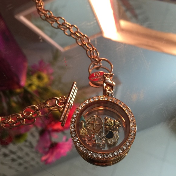 Large rose gold origami owl locket