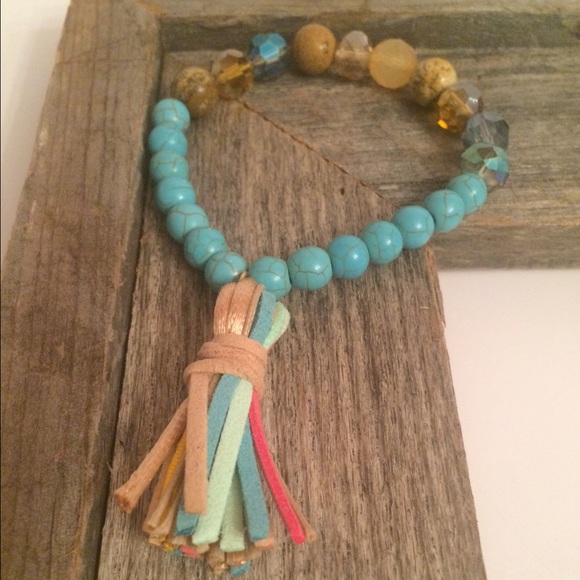 Turquoise stone multi color suede bracelet