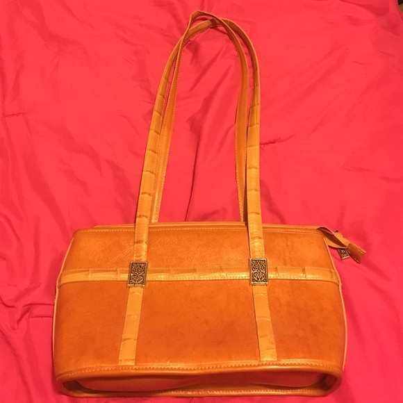 Brighton Leather Shoulder Bag w/ Croc Trim