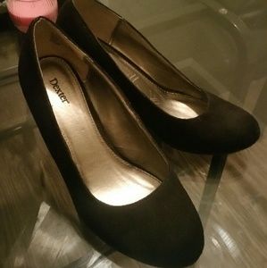 Cute black felt wedge shoes