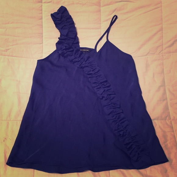 Express Blue Ruffled Strap Silk Blouse