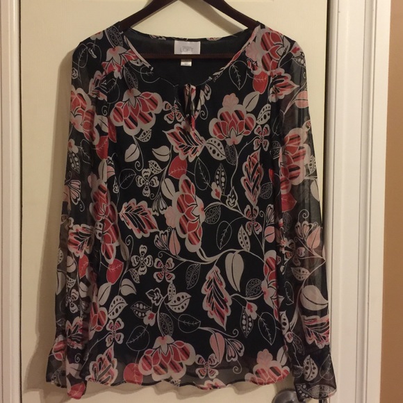 Ann Taylor Loft Sheer Floral Tunic Blouse