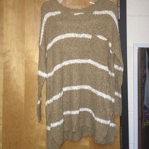 Tan and white striped oversize sweater