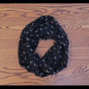 Black infinity scarf with birds pattern