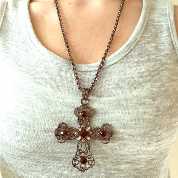BKE Hematite Cross Necklace