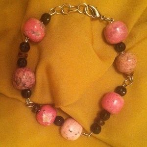 Pink and black chunky stone bracelet