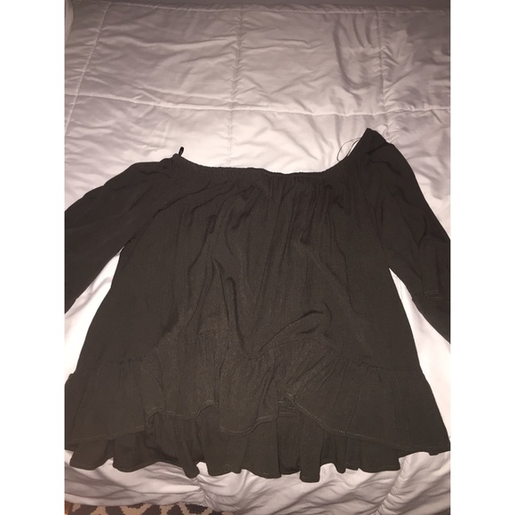 off the shoulder army green shirt