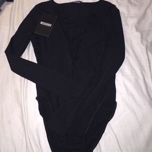 MISSGUIDED black ribbed lace-up bodysuit size 8