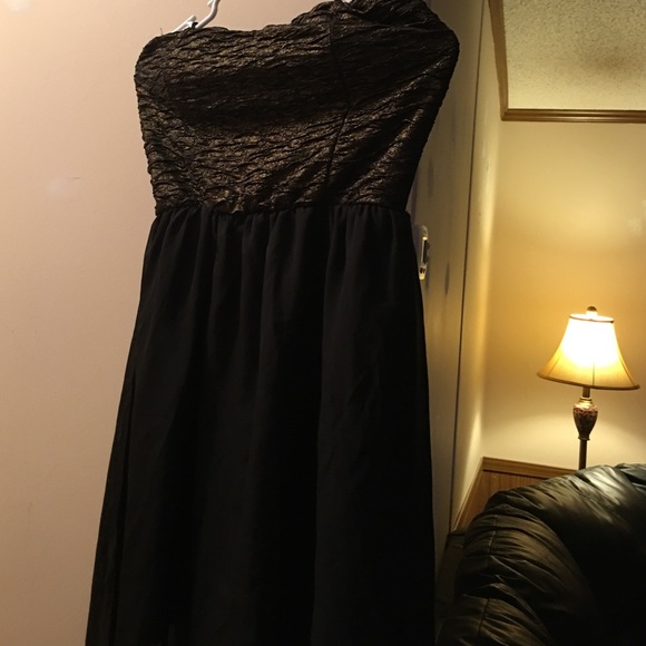 Strapless high low black and gold dress