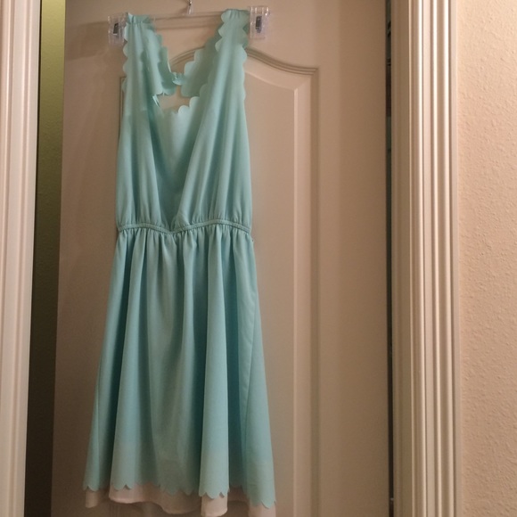 baby blue open back scalloped dress