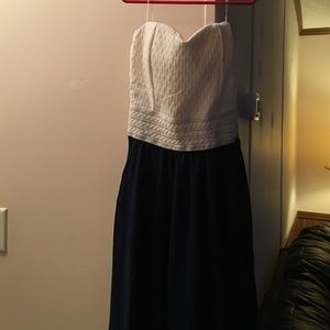 Strapless Navy blue and white dress