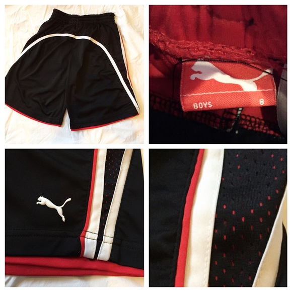Puma Athletic Youth Boys Black & Red Shorts